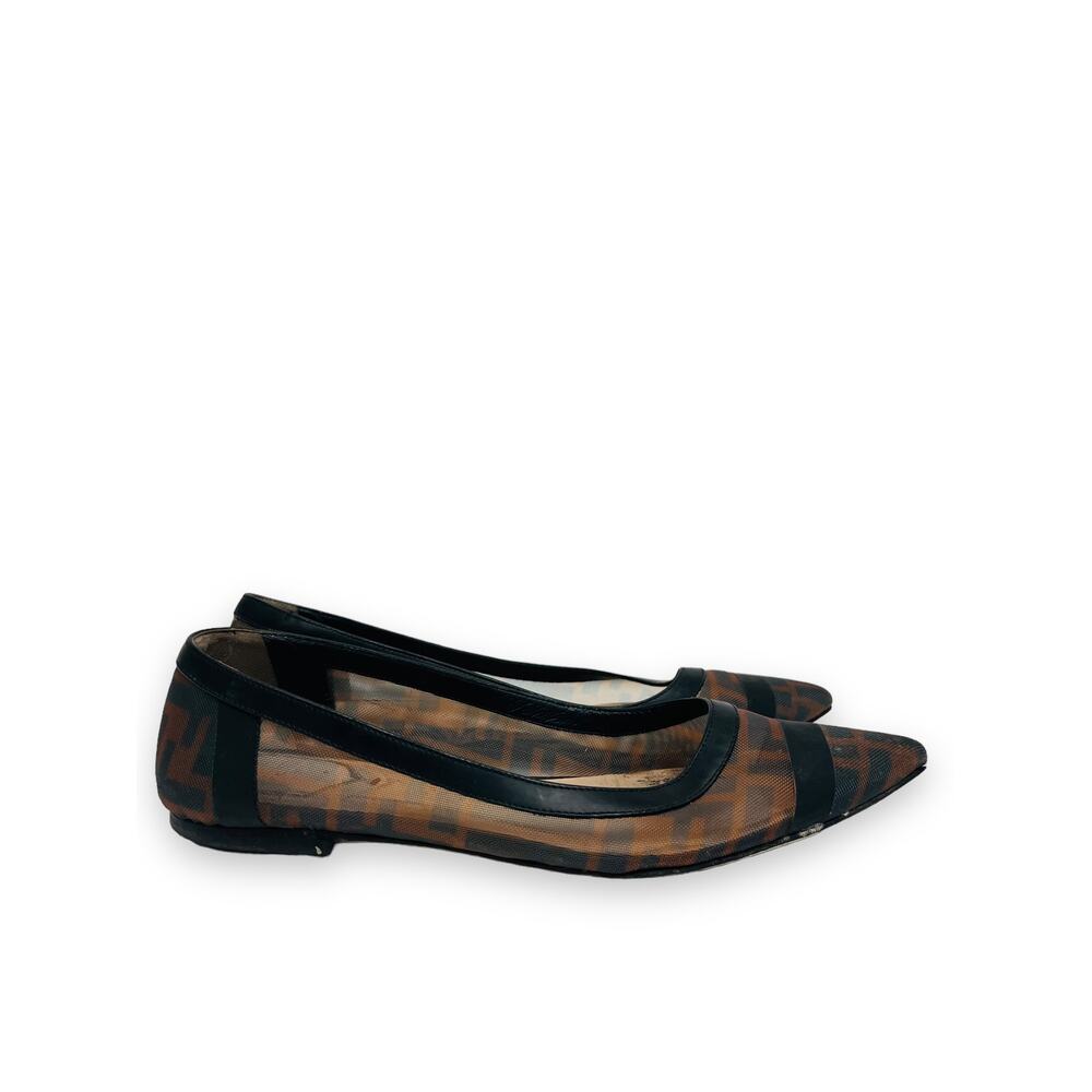 FENDI Brown/Black FF Colibri Leather Zucca Mesh Ballerina Flats Size 37 US 7 - Picture 2 of 8